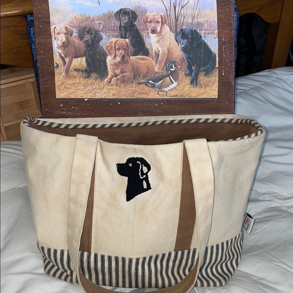 Chandler 4Corners Canvas Black Dog Tote Bag Embroidery & Dog Wall Art 8x12